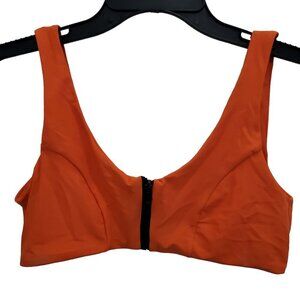 Zaful Women's Bright Orange Scoop Neck  Zip‎ Front Cropped Swimsuit Bikini Top M